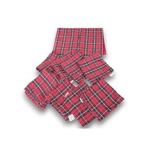 Pottery Barn Red Plaid 108" Table Runner + 8 Napkins Set Linen Cotton Winter